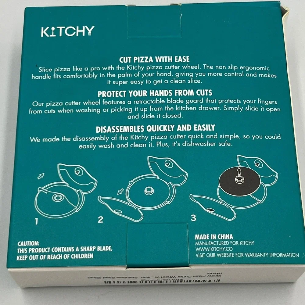 Kitchy Pizza Cutter Wheel Blue Stainless Steel Blade Guard New